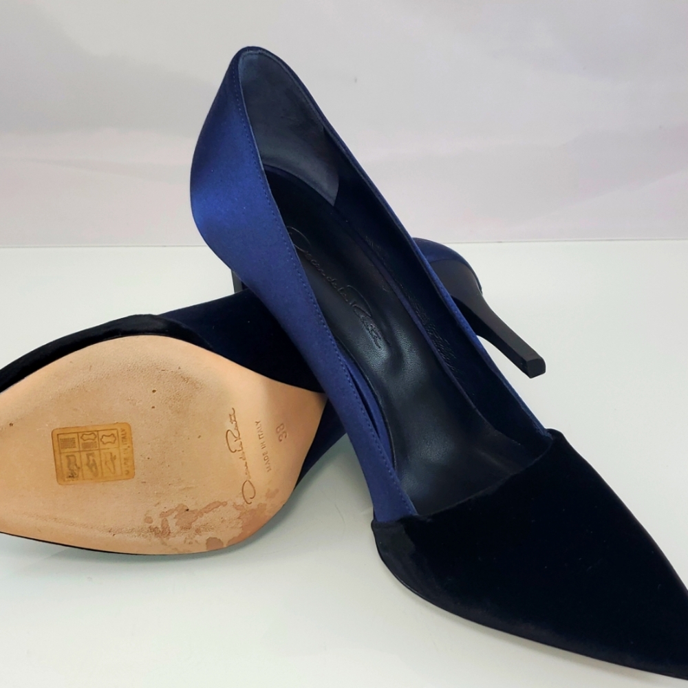 $670 Oscar de la Renta Vik Velvet Satin Blue Black Pumps Heels Sz 38 (US 8) - Picture 11 of 16